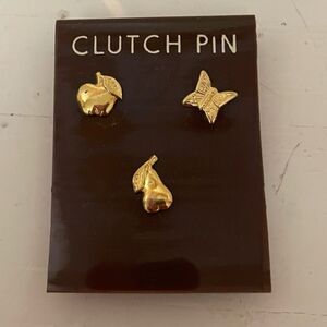 NEVER USED. 3-gold tone clutch pins/lapel pins (apple, pear & butterfly TEACHERS